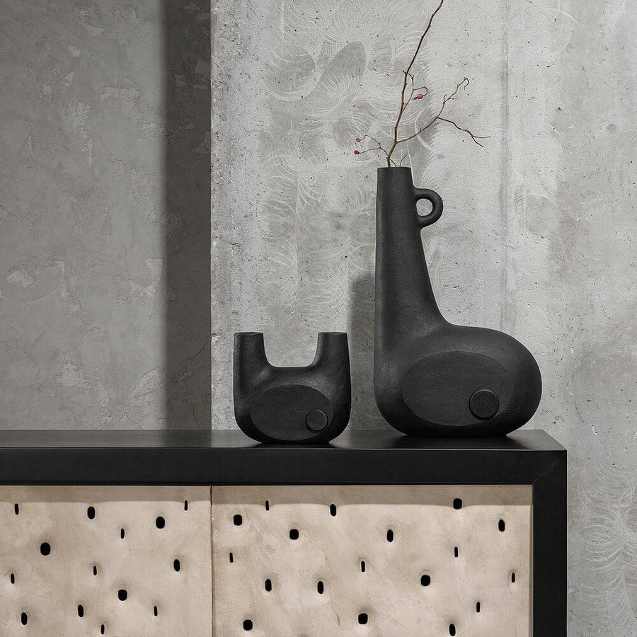 Black Sculpted Bandura Ceramic Vase by FAINA For Sale