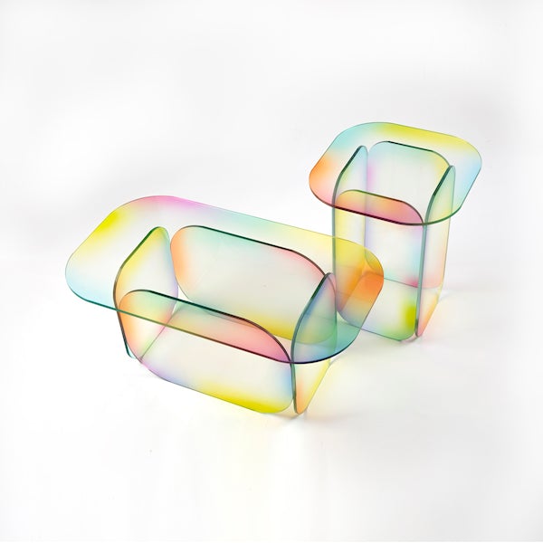 Candy Dichroic Sculpted Glass Coffee Tables, Set of Two Tables Studio Chacha 